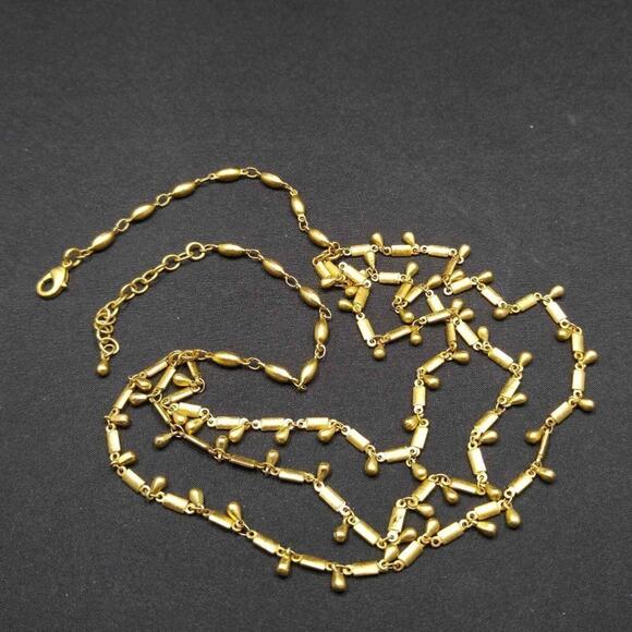 Boho Layered Necklace, Three Strands, Tear Drop Dangles, Gold Tone, 18 Inches - Picture 7 of 8